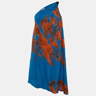 Pre-owned Dior Christian  Blue/orange Floral Print One Shoulder Mini Dress L