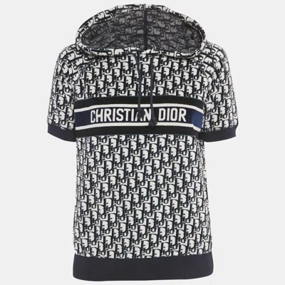 Pre-owned Dior Christian  Blue/white Oblique Velvet Short Sleeve Hoodie S
