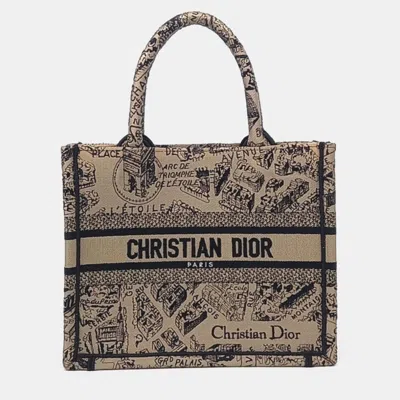 Pre-owned Dior Christian  Book Beige/black Fabric Tote In Sand