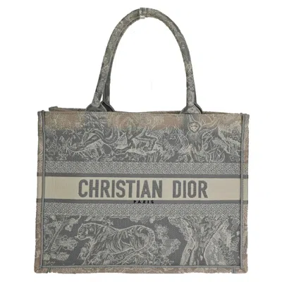 Pre-owned Dior Christian  Book Tote Embroidered Canvas Gray Canvas Bag ()