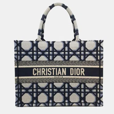 Pre-owned Dior Christian  Book Tote Handbag 36 M1296 In Navy Blue
