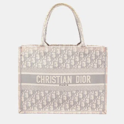 Pre-owned Dior Christian  Book Tote Medium Gray  Oblique Embroidered Canvas Tote Bag In Grey