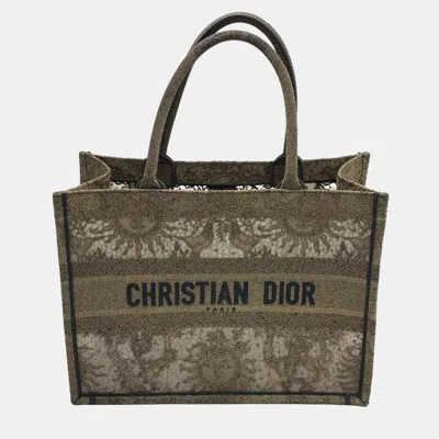Pre-owned Dior Christian  Book Tote Medium Sunset Metallic Gold Embroidered Mesh Canvas Tote Bag In Brown