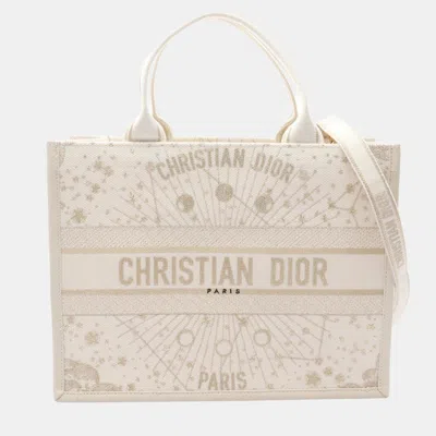 Pre-owned Dior Christian  Book Tote Medium Tote Bag Canvas And Leather White/gold