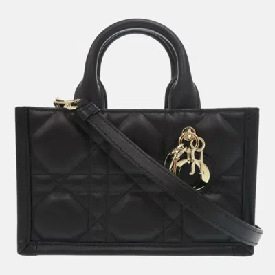 Pre-owned Dior Christian  Book Tote Mini Macrocannage Calfskin Black Handbag