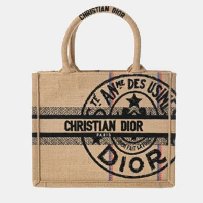 Pre-owned Dior Christian  Book Tote Small Oblique Beige/black Jute Handbag In Sand