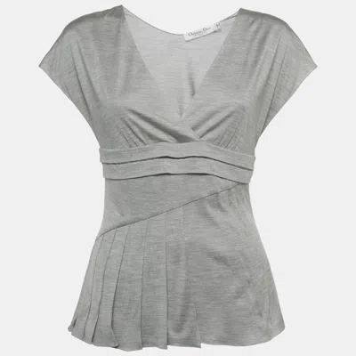Pre-owned Dior Christian  Boutique Grey Jersey Pleated Top M In Gray