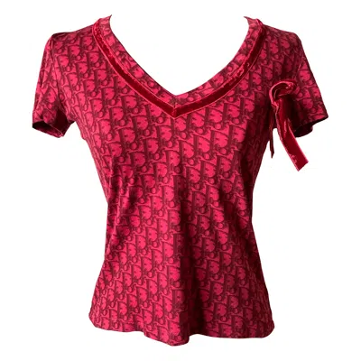 Pre-owned Dior Christian  Boutique Paris Monogram Velvet-trim Top In Raspberry Pink