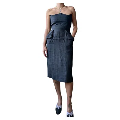Pre-owned Dior Christian  Boutique Vintage Black Linen Bustier Dress - 1990s Ferré Era