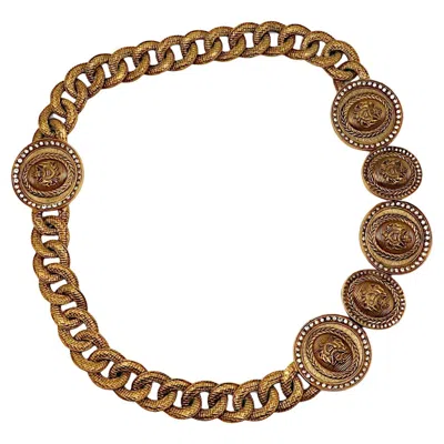 Pre-owned Dior Christian  Boutique Vintage Chunky Medallion Crest Chain Belt Necklace In Brown