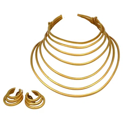 Pre-owned Dior Christian  Boutique Vintage Gold Toned Multi Strand Choker And Earring Set
