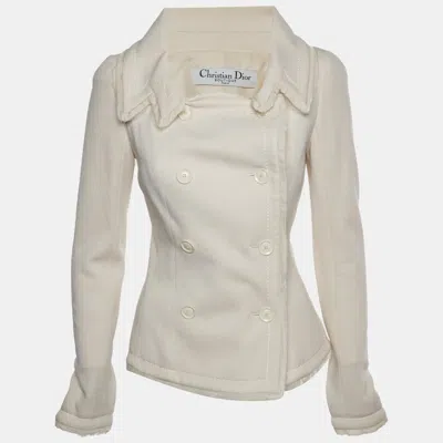 Pre-owned Dior Christian  Boutique White Wool Blend Double Breasted Jacket S