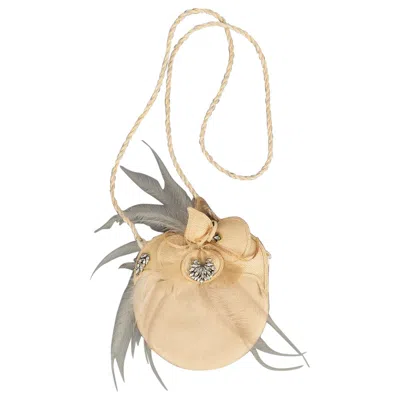 Pre-owned Dior Christian  Braided Straw, Feathers And Rhinestones Evening Clutch In Sand