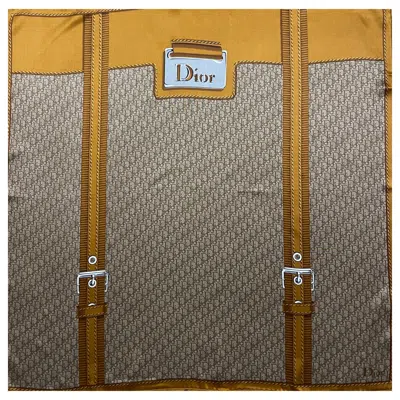 Pre-owned Dior Christian  Brown And Monogram Silk Scarf