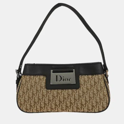Pre-owned Dior Christian  Brown Beige Street Chic Trotter Handbag In Sand