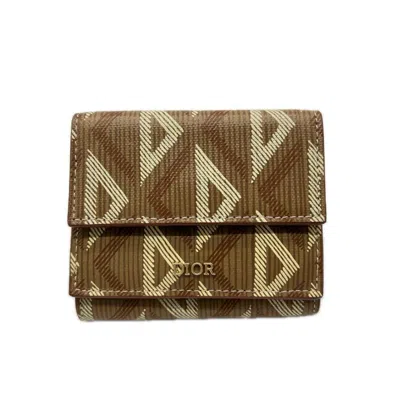 Pre-owned Dior Christian  Brown Cream Coated Canvas Leather Wallet (tri-fold) () In Brown, Cream