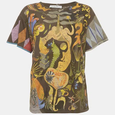 Pre-owned Dior Christian  Brown Graphic Printed Jersey Short Sleeve T-shirt S