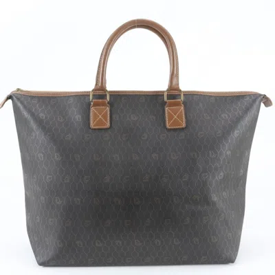 Pre-owned Dior Christian  Brown Gray Leather Coated Canvas Boston Bag Tote Bag () In Brown, Gray