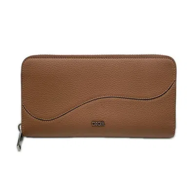 Pre-owned Dior Christian  Brown Leather Long Wallet (bi-fold) ()