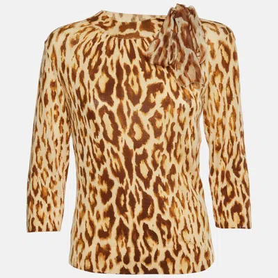 Pre-owned Dior Christian  Brown Leopard Printed Cotton Knit Top L