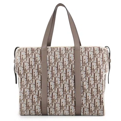 Pre-owned Dior Christian  Brown Light Blue Pile Fabric Leather Tote Bag () In Brown, Light Blue