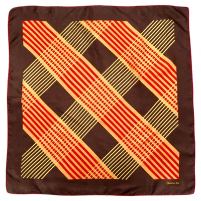 Pre-owned Dior Christian  Brown Silk Plaid Print Scarf Circa 1970s