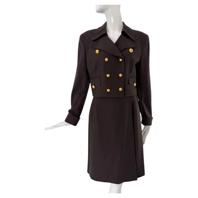 Pre-owned Dior Christian  Brown Wool Double Breasted Cropped Jacket & Wrap Skirt 1970s Nwt