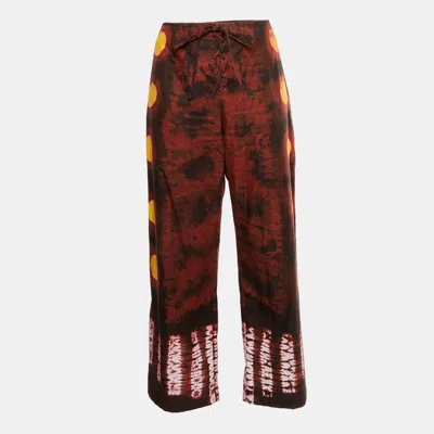 Pre-owned Dior Christian  Burgundy Batik Sun Print Cotton Capri Trousers M