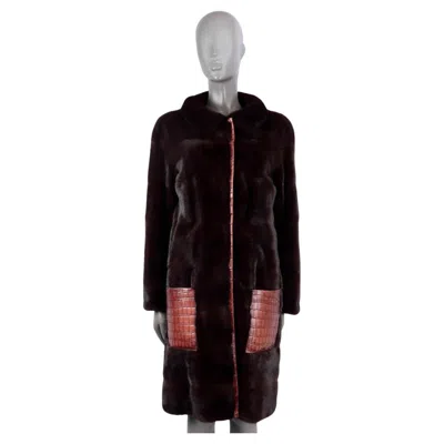 Pre-owned Dior Christian  Burgundy Croc Trim Mink Fur Coat Jacket 42 L In Red