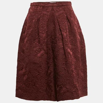 Pre-owned Dior Christian  Burgundy Jacquard Flared Knee Length Skirt S