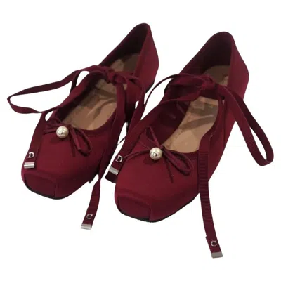 Pre-owned Dior Christian  Burgundy Satin Ballet Flats 38.5 In Red