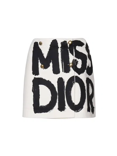 Dior Christian  Button Detailed Mini Skirt In White