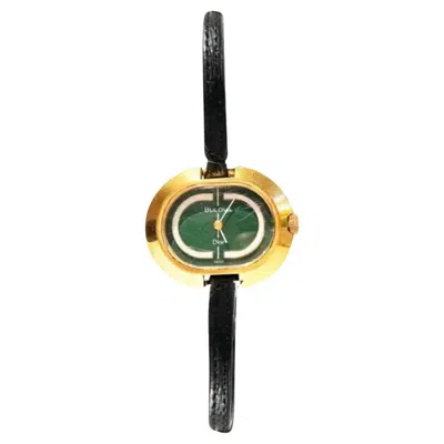 Pre-owned Dior Christian  By Bulova 14k Gold Plated Watch, Green Dial, 1970s