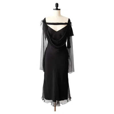 Pre-owned Dior Christian  By John Galliano 2000s Black Bias Cut Silk Midi Dress (s)