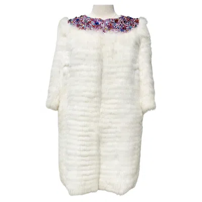 Pre-owned Dior Christian  By John Galliano 2001 White Fox Fur Coat With Jeweled Collar Us 8
