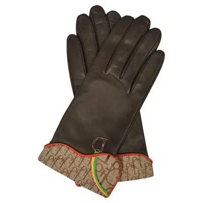 Pre-owned Dior Christian  By John Galliano Brown Leather & Logo Print "rasta" Gloves 2004