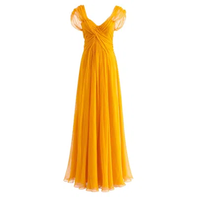 Pre-owned Dior Christian  By John Galliano Cruise 2010 Marigold Yellow Draped Chiffon Gown