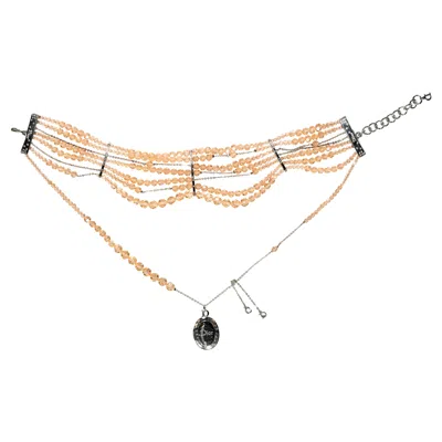 Pre-owned Dior Christian  By John Galliano Distressed Peach Bead Choker Necklace, C. 2004 In Multi