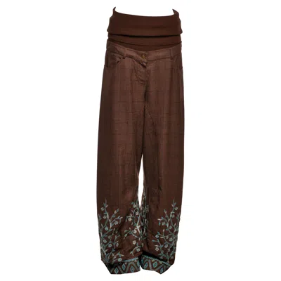 Pre-owned Dior Christian  By John Galliano Embroidered Checked Wool Trousers, Fw 2002 In Black