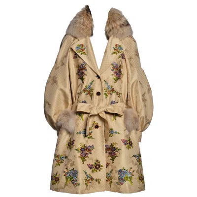 Pre-owned Dior Christian  By John Galliano Embroidered Silk Coat With Fur Trim, Fw 2002 In Brown