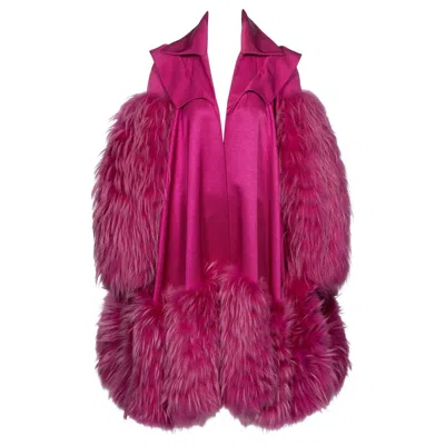 Pre-owned Dior Christian  By John Galliano Fuchsia Evening Coat With Fur Trim, Fw 2007 In Purple