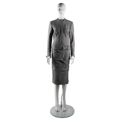 Pre-owned Dior Christian  By John Galliano Fw 2003 Grey Wool Moto Jacket Knot Skirt Suit In Gray
