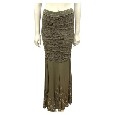 Pre-owned Dior Christian  By John Galliano F/w 2003 Lace Silk Beaded Mermaid Maxi Skirt In Brown