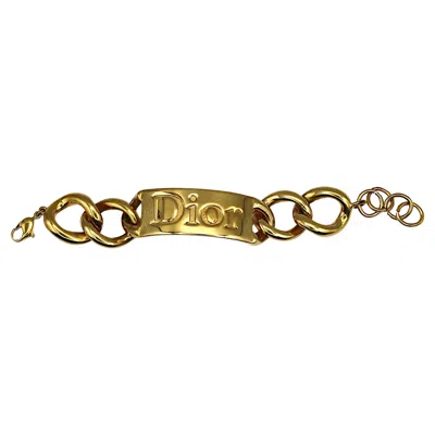 Pre-owned Dior Christian  By John Galliano Gold Tone Id Tag Curb Bracelet In Multi
