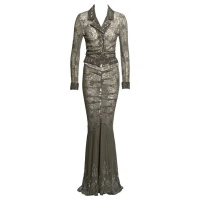 Pre-owned Dior Christian  By John Galliano Green Beaded Lace Jacket & Skirt, Ss 2003