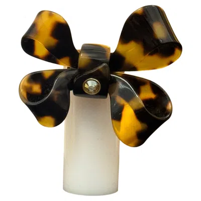 Pre-owned Dior Christian  By John Galliano Massive Tortoise Bow Ribbon Gold Metal Ring In Multi