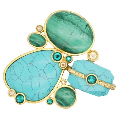 Pre-owned Dior Christian  By John Galliano Massive Turquoise Gold Egyptian Revival Brooch In Multiple
