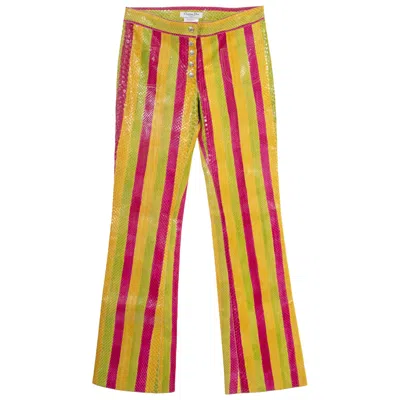 Pre-owned Dior Christian  By John Galliano Multicoloured Striped Python Flares, Ss 2002 In Brown
