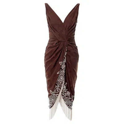 Pre-owned Dior Christian  By John Galliano Pearl Beaded Brown Silk Cocktail Dress, Ss 2008