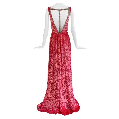 Pre-owned Dior Christian  By John Galliano Pink Devore Velvet Evening Gown W/jeweled Trim